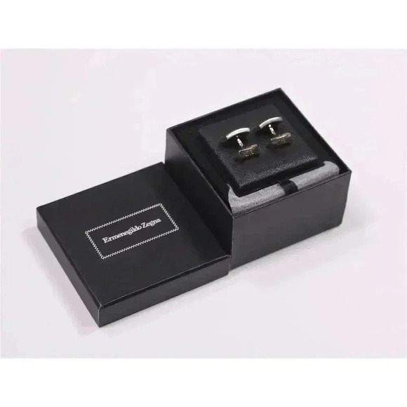 Ermenegildo Zegna 925 Sterling Silver Cufflinks EZ Logo in Wooden Box